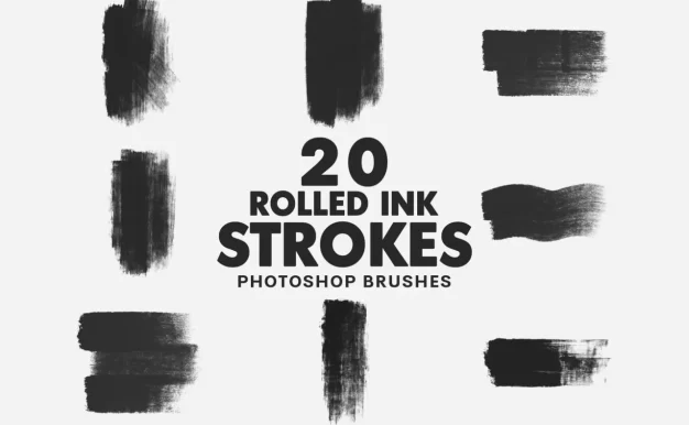 一组带有滚筒绘画笔触的刷子