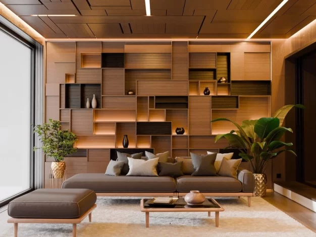 现代抽象木制客厅模型