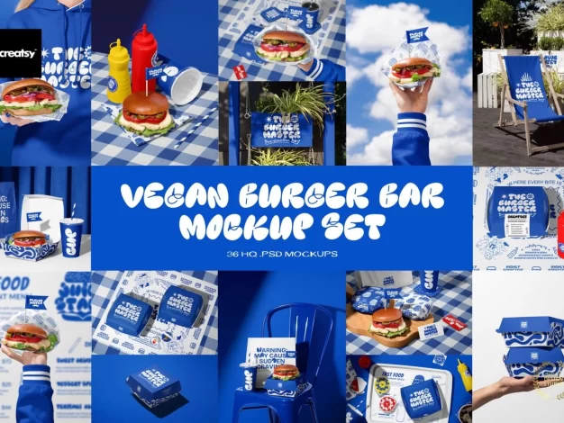 Creatsy-素食汉堡酒吧品牌标识PSD模型捆绑包